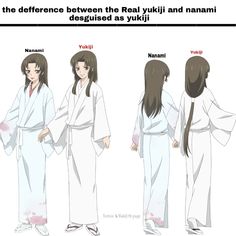 an anime character is shown in three different poses, one with long hair and the other with