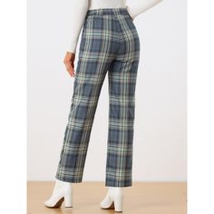 These pants are essential for dressing up or down. Lightweight fabric, covered in a plaid pattern, shapes these trendy trousers with a high-rise fit. How it is a bit high waist and how it gathers at the waist adding shape to the body. You may love everything about these trousers, from their regular fit to the elastic high-waist, which could double as a hiding mechanism for women with love handles. Style these trousers with a crop top and heels for the ultimate look. This fashionable and trendy c Trendy Trousers, Trendy Trouser, Christmas Plaid, Long Trousers, Love Handles, Straight Trousers, Plaid Fashion, Casual Work, Work Office