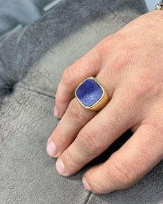 Lapis Lazuli Men Ring, Pinky Signet Blue Ring, Square Shape, Genuine Gemstone, Stylish Gold Silver Ring, Handmade Jewelry, Best Gift for Him ◎ Details ◎ ○ Material 14K Solid Gold or 925 Sterling Silver Weight of Ring : approx 18.00 gr Height of Ring : approx 5.30 mm ○ Upgrade to Solid 18K Gold, please click the link below: https://www.etsy.com/listing/962826004 ○ Gemstone Natural Lapis Lazuli Gemstone approx. 15 mm x 15 mm 4.50 ct Made to Order HANDMADE ITEM ○ For Men Collection : https://etsy.m Classic Lapis Lazuli Jewelry Ring, Blue Lapis Lazuli Fine Jewelry Rings, Blue Lapis Lazuli Rings Fine Jewelry, Fine Jewelry Blue Lapis Lazuli Ring, Modern Blue Rings With Large Stone, Formal Lapis Lazuli Ring Jewelry, Blue Lapis Lazuli Gemstone Signet Ring, Blue Polished Open Ring Jewelry, Blue Lapis Lazuli Signet Ring With Gemstone