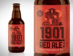 a bottle of red ale next to an orange and black beer can with the words 1911 on it