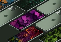 an array of iphones with different colors and designs on them, all lined up in rows