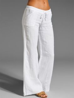 Women Casual Linen Solid Pants | zolucky White Linen Trousers, Yoga Trousers, Wide Leg Yoga Pants, White Linen Pants, High Waist Wide Leg Pants, Oversize Women, Linen Casual, Summer Linen, Colored Pants