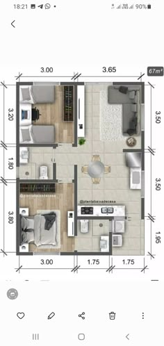 the floor plan for a small apartment with two bedroom and one living room in it