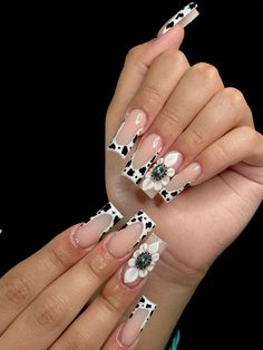 #cowprintnails Blue Cow Nails, Blue Cow Print Nails, Cow Nails Acrylic, Arrow Tattoos For Women, Hair With Straightener, Long Acrylic Nail, Curl Hair With Straightener