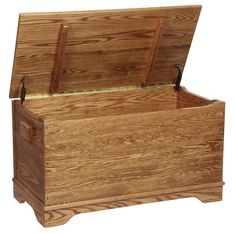 a wooden box with two compartments on it