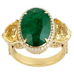 18KT:7.135g,D:0.65ct, Citr:3.18ct,Emer:6.60ct, Luxury Oval Cabochon Diamond Gemstones, Luxury Yellow Gold Gia Certified Gemstones, Luxury Gia Certified Yellow Gold Gemstones, Luxury Oval Multi-stone Diamond Ring, Luxury Oval Emerald Gemstones, Oval Yellow Gold Emerald Ring With Multi-stone, Oval Yellow Gold Emerald Ring With Multiple Stones, Oval Multi-stone Emerald Gemstones, Exquisite Oval Brilliant Cut Gemstones