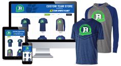 a computer, phone and tablet displaying the custom team store