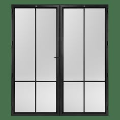 an open black glass door on a white background