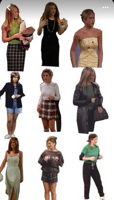 many different pictures of women in dresses and jackets, all with one woman holding a cell phone