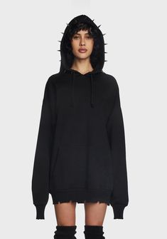 Current Mood Black Spiked Pullover Hoodie – Dolls Kill Edgy Oversized Hooded Sweatshirt, Edgy Fall Hoodie Sweatshirt, Oversized Edgy Hoodie For Fall, Edgy Oversized Hoodie For Fall, Oversized Punk Style Sweatshirt, Edgy Oversized Cotton Hoodie, Oversized Cotton Edgy Hoodie, Oversized Cotton Hoodie In Edgy Style, Oversized Alternative Hoodie For Fall