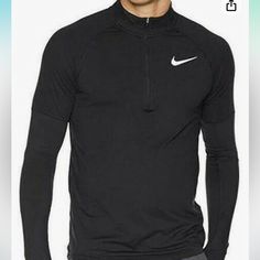 Nwt. Size Xl. Black. Quarter Zip. Functional Black Long Sleeve T-shirt, Nike Black Functional Tops, Nike Functional Black Tops, Functional Black Nike Tops, Black Long Sleeve Sports Shirt, Mens Baseball Shirts, Grey Nike Shorts, Nike Half Zip, Black Nike Shorts