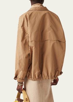 Miu Miu Check Canvas Jacket - Bergdorf Goodman Miu Miu Street Style, Embroidery Stand, Oversize Jacket, Cocktail Jacket, Canvas Jacket, Spring Jackets, Oversized Jacket, Work Looks, Plaid Jacket