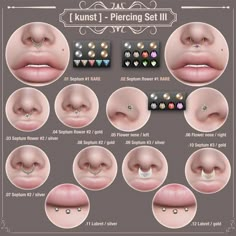 the different types of nose piercings are shown in this image, and there is also an