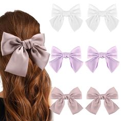 PRICES MAY VARY. 【Hair Ribbons Bow Clip】Hair bow clips with hair ribbons , easy to match, you can find any color to fit your hairstyle and outfit. A must-have popular item for clothing matching. 【Smooth Satin Fabric】The big hair bows are made of satin silk, the fabric is soft and stable bow-knot shape, smooth, wear it in the summer without feeling hot. And the polished design makes the bow look textured and chic. 【Pop-open Metal Alloy Clips】The closure of the clip is a pop-open design, which can Ponytail Party, Accessories For Hair, Satin Hair Bow, Purple Hair Bows, Hair Bow Clips, Big Hair Bows, Hair Straighteners Flat Irons, Curling Hair With Wand, Fairy Hair