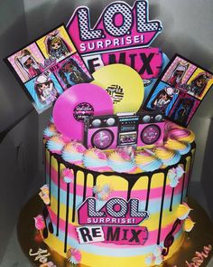 LOL Surprise Remix Birthday cake; LOL Doll boombox; LOL Doll vinyl records Lol Surprise Birthday Cake Ideas, Lol Surprise Dolls Party Ideas Cake, Lol Cakes Birthday Girl, 8th Birthday Cake Girl, Lol Birthday Cake Ideas, Lol Theme Cake, Lol Cakes Birthday, Lol Doll Birthday Cake, Lol Surprise Dolls Cake