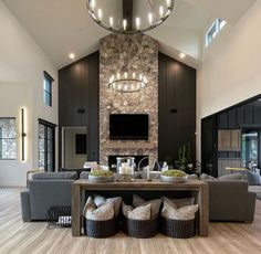 a living room filled with furniture and a flat screen tv mounted on the wall above a fireplace