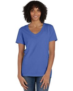 Ladies' V-Neck T-Shirt - DEEP FORTE BLUE - L | ComfortWash by Hanes Women's V-Neck T-Shirt in Deep Forte Blue Size Large | Cotton Zip Hoodies Womens, V Neck T Shirts, Women Bodycon Dress, Usa Outfit, Womens Pencil Skirts, Mens Long Sleeve Tee, Lady V, Sleeves (women), On Repeat