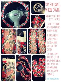 the instructions for how to make a steering wheel cover with fabric and buttons on it