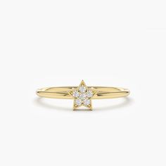 14K Gold Star Shaped Diamond Ring – FERKOS FJ Dainty Gold Band, Gold Band Diamond Ring, Natural Blue Diamond, Stackable Diamond Rings, Flawless Diamond, Gold Diamond Ring, Diamond Star, Gold Star, Bright Light