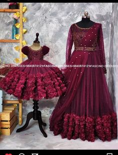 Mom Daughter Gown, Mom Daughter Outfits Birthday, Mom And Daughter Frock Design, Mother Daughter First Birthday Dress, Family Combo Dress For Birthday, Mom And Daughter Dresses Indian Gown, Mother Daughter Dresses Matching Birthday, Mom And Daughter Dresses Indian Birthday, First Birthday Outfit For Mom