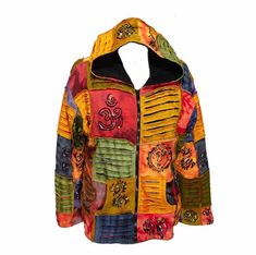 Himalayan Fashion Orange Patchwork Print Out Hippie Hoodie Jacket with Fleece Lining - Handmade in Nepal | Hoodie Sweater Jacket Small: Chest- 38 inches approx., Sleeve- 23 inches Medium: Chest- 42 inches approx.; Sleeve- 24 inches Large: Chest- 46 inches approx.; Sleeve- 25 inches Extra Large: Chest- 48 inches approx.; Sleeve- 26 inches 2XL: Chest - 50 inches approx; Sleeve- 27 inches Drawstrings attached 2 Pockets Fleece Lining on the Inside Multicolor Design - Orange/Red Tones 100% Cotton Mac Fall Hooded Patchwork Jacket, Fall Patchwork Hoodie Jacket, Fall Patchwork Hooded Jacket, Multicolor Winter Hooded Jacket With Drawstring, Multicolor Hooded Jacket For Fall, Multicolor Hooded Jacket With Double-lined Hood For Fall, Hooded Fleece Outerwear With Patchwork, Multicolor Double-lined Hooded Jacket For Fall, Multicolor Hooded Outerwear With Fleece Lining