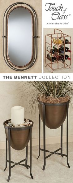 the benefit collection includes two planters, a mirror and a candle holder