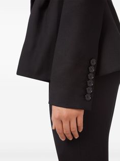 Nina Ricci Peplum Hem Wool Blazer - Farfetch Black Wool Blazer For Office, Black Wool Blazer For Office Wear, Black Blazer For Work With Three Cuff Buttons, Chic Business Suits With Button Cuffs, Elegant Office Wear Blazer With Button Cuffs, Fitted Business Blazer With Button Cuffs, Tailored Evening Blazer With Buttons, Tailored Evening Blazer With Button Closure, Chic Fitted Suits With Button Cuffs