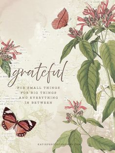 an image of butterflies and flowers with the words grateful