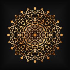 an intricate golden pattern on black background