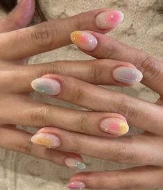 Spring Jelly Nails, Simple Nails With Gems, Funky Almond Nails, Nails On Natural Nails, Mismatched Nails, August Nails, Girly Acrylic Nails