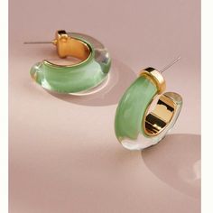 Anthropologie Chunky Resin Hoop Earring Chic Green Jewelry For Spring, Chic Green Spring Jewelry, Trendy Green Hoop Earrings For Spring, Green Hoop Earrings For Spring, Green Small Hoop Earrings For Spring, Chic Green Hoop Jewelry, Resin Hoop Earrings, Anthropologie Earrings, Rose Stud Earrings