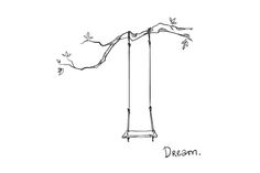 a drawing of a swing hanging from a tree branch with the word dream written on it