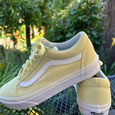 Questions? Leave A Comment Below! Vans Summer Sneakers With Round Toe, Vans Sneakers For Summer, Vans Cushioned Sneakers For Summer, Vans Sneakers With Cushioned Footbed For Summer, Vans Casual Closed Toe Sneakers, Spring Yellow Flat Heel Sneakers, Vans Yellow, Yellow Vans, Vans Women