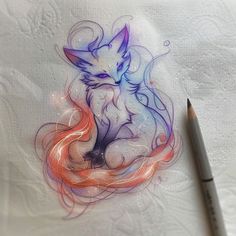 Kitsune Tattoo Outlines Kitsune Tattoo Design, Mythical Creatures Tattoo, Color Tattoo Ideas, Stem Tattoo, Optical Illusion Tattoo, Cool Wrist Tattoos, Ribbon Tattoos