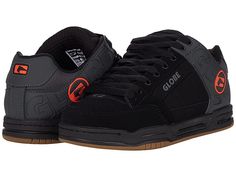 Globe Tilt - Men's Skate Shoes : Black Split/Orange : Keep your style going strong with the iconic silhouette and cushioned support of the Globe Tilt skate shoes. Skateboard shoes with leather uppers. Large Globe brandings on upper. Flush and stitched PVC lace eyelets. Hidden lacing options in key areas for added lace protection. Thicker outer sidewalls for added durability. Padded tongue and collar for added comfort. Breathable slip-resistant lining for a more stable skate. Cupsole construction Skate Shoes With Rubber Sole For Streetwear, Skateboarding Shoes With Padded Tongue And Round Toe, Low-top Leather Skate Shoes With Padded Tongue, Leather Low-top Skate Shoes With Padded Tongue, Skate Shoes With Padded Tongue For Skateboarding, Lace-up Sneakers With Padded Tongue For Skateboarding, Leather Skate Shoes With Studded Rubber Outsoles, Leather Lace Skate Shoes For Skateboarding, Leather Skate Shoes With Laces