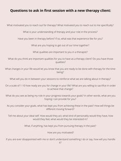 Questions for first session with a new therapy client. Therapy Session Activities, Initial Therapy Session Questions, Case Conceptualization Therapy, Questions To Ask Your New Therapist, Last Therapy Session Activities, Therapy Processing Questions, First Therapy Session Activities, Initial Therapy Session Activities, Questions To Ask Clients In Therapy