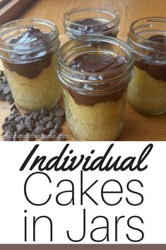 individual cakes in jars with chocolate on top