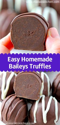 easy homemade bailey's truffles with white chocolate drizzled on top