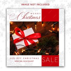 a christmas sale flyer with presents and lights