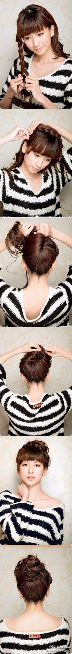 So pretty... Updo Bangs, Bangs Braid, Braided Twist, Braid Twist, Braid Bun, Simple Updo, Quick Hair, Updo Tutorial, Inspiring Pictures