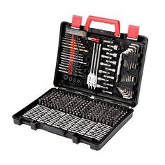 an open tool box filled with tools on a white background