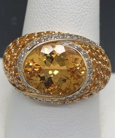 Natural Citrine 12x10 Citrine and Topaz accents 14k gold Size 10 Bright Colored, Natural Citrine, Multi Stone Ring, Sun Kissed, Citrine, Bright Colors, Topaz, Candle Holders, Yellow Gold