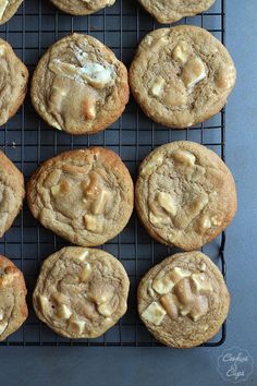 several cookies cooling on a wire rack