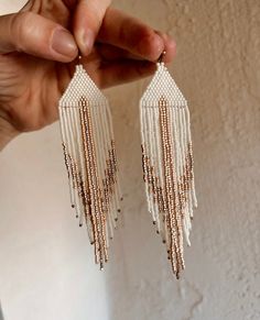 Possibly my favorites ever | Etsy Neutral Beaded Earrings, Champagne And Rose Gold, Miyuki Earrings, Beaded Earrings Diy, Handmade Earrings Beaded, Earrings Bohemian, Beaded Jewelry Patterns, Delica Beads