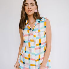 A fan favorite cover-up is back in an updated rainbow print! The Bay dress is made with a soft, lightweight organic cotton. Wear it unbuttoned over a swimsuit for a day at the beach, throw on some jean shorts for a laid back look or wear it buttoned up with sneakers for a casual lunch. Size Guide: To help with sizing, please refer to our guide below. SM: 0-4 M: 6-8 L: 10-12 Model is 5'10", size 2-4 and wearing a size small Details: 100% Cotton Made in India A Day At The Beach, Beach Throw, Sea New York, Day At The Beach, Small Details, Rainbow Print, Spring Tops, Spring Looks, Winter Sweaters