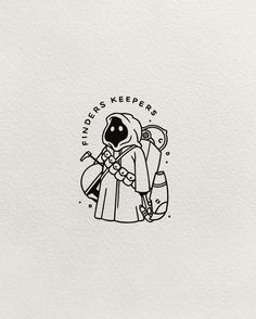 a black and white drawing of a person in a robe with a backpack on it