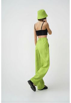 Linen loose pants women Oversized palazzo High waist Wide legs Solid Color Linen Wide-leg Pants, Green High-waist Linen Pants, Full-length Green Beach Pants, Green Full-length Beach Pants, Palazzo Designs, Green Wide-leg Parachute Pants With Elastic Waistband, Loose Pants, Linen Pants, Wide Leg