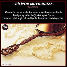 an image of a mirror and beads on a white table cloth with text below it that reads, bilyor muyidunuz?