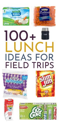 the words, 100 + lunch ideas for field trips