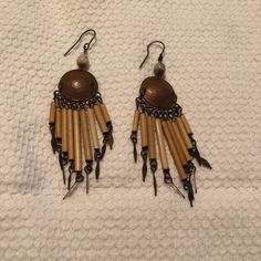 Brand New Ethnic Earrings That Are Unique And Made In South America. Rustic Dangle Earrings For Festivals, Traditional Brown Earrings For Festival, Brown Metal Earrings For Festival, Earthy Brown Earrings For Festivals, Brown Festival Earrings, Adjustable Rustic Metal Earrings, Earthy Metal Dangle Earrings, Bohemian Brown Hoop Earrings For Festival, Traditional Nickel-free Earrings For Beach